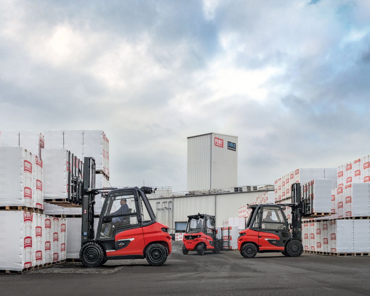 An electric forklift fleet at work