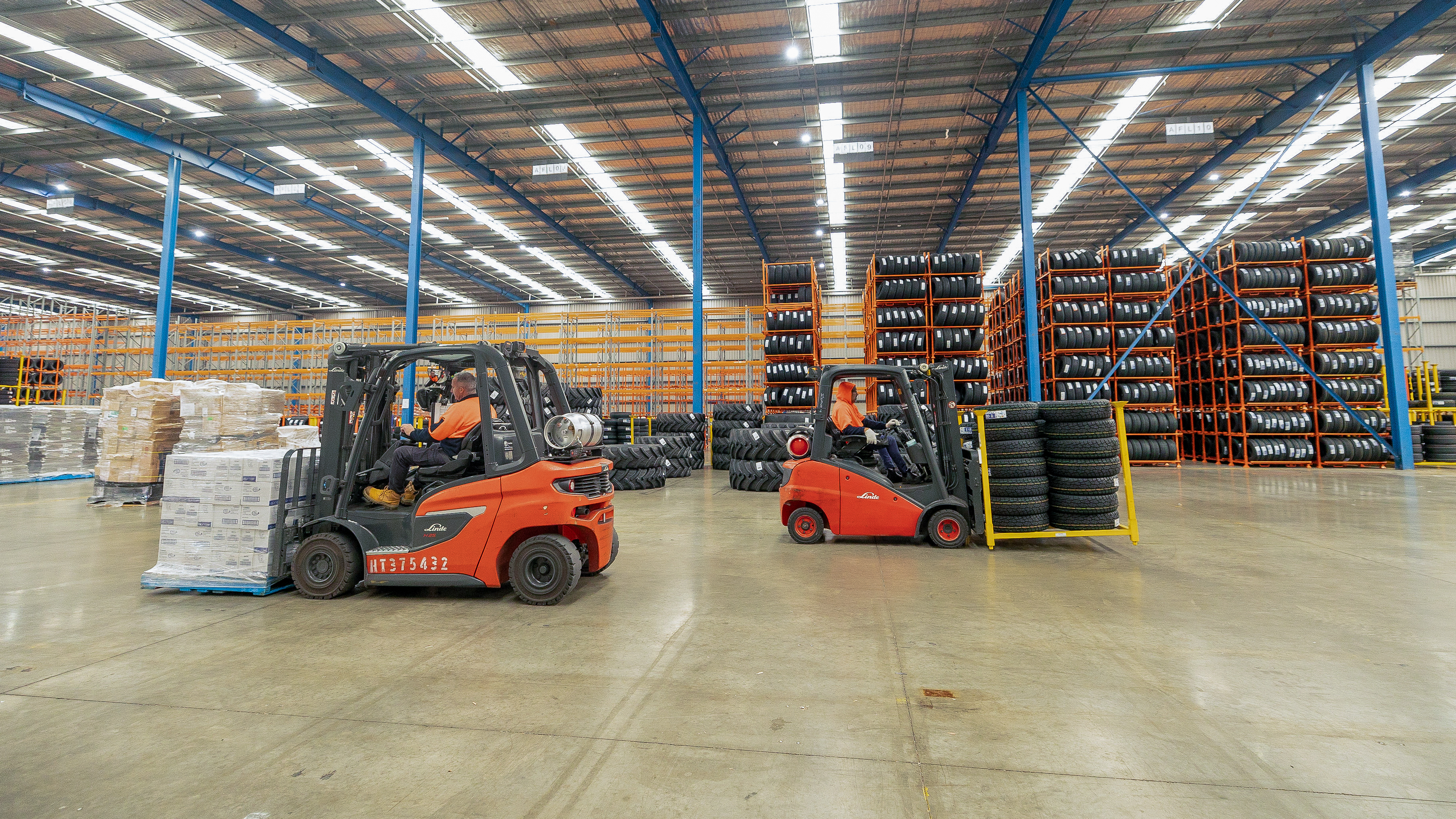 Red engine forklift at valued customer site