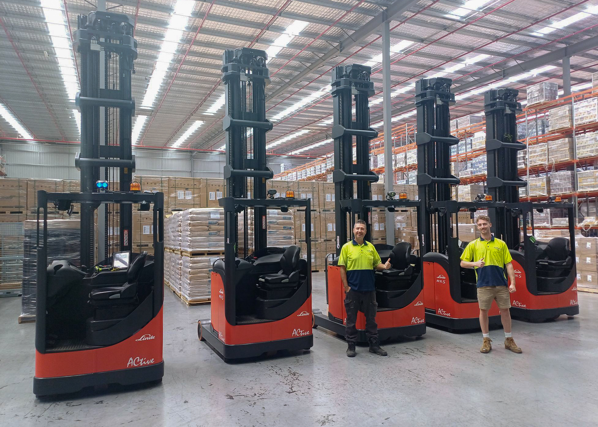 InterCentral Logistics five Linde reach trucks lined up