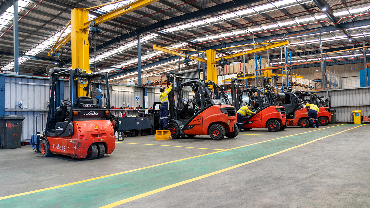 Linde used forklift being washed