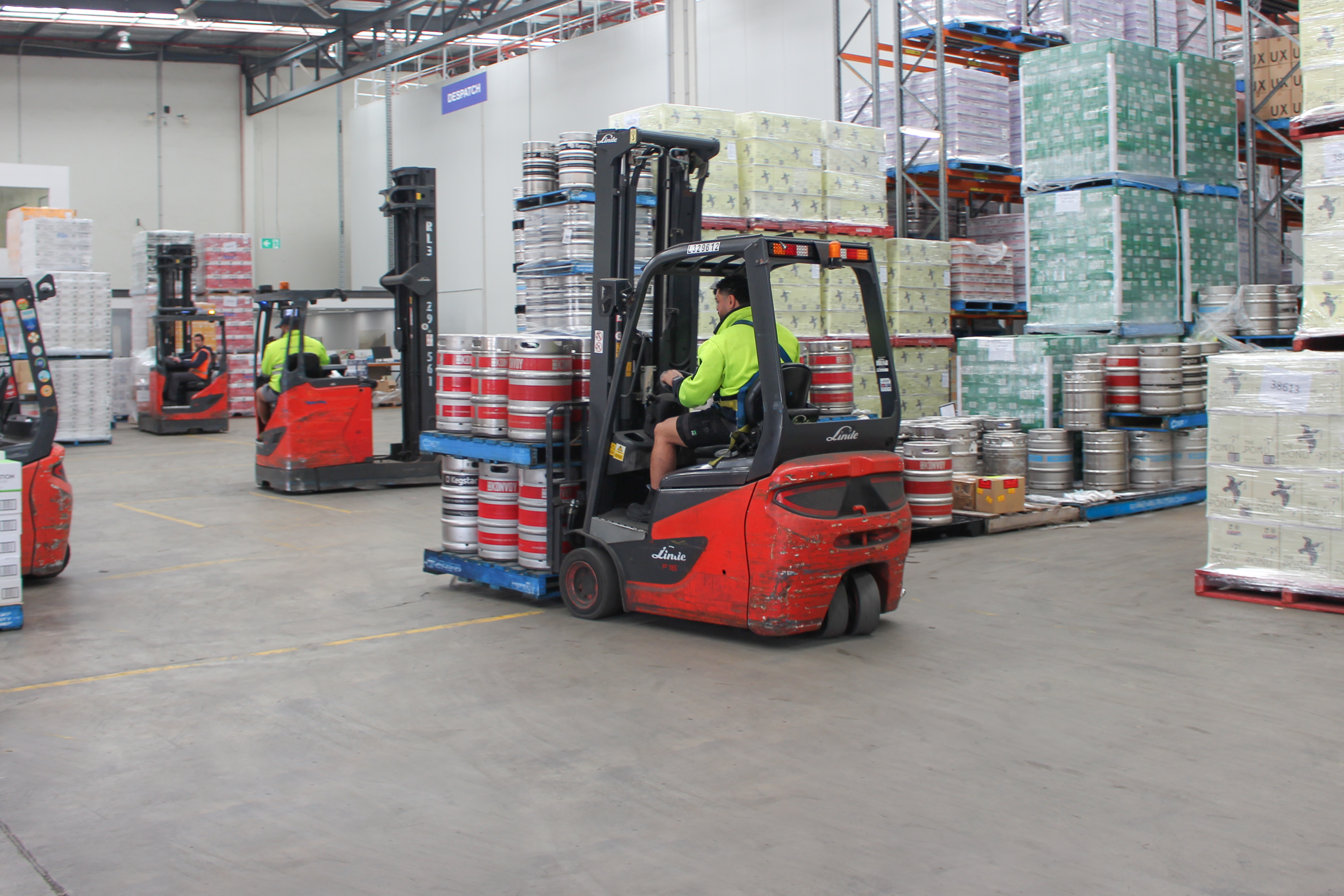 Used electric forklift operating at Motus Transport